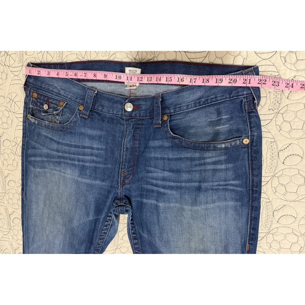 True Religion Mens Blue Jeans Tag Size 42 Distressed Pocket Flaps World Tour